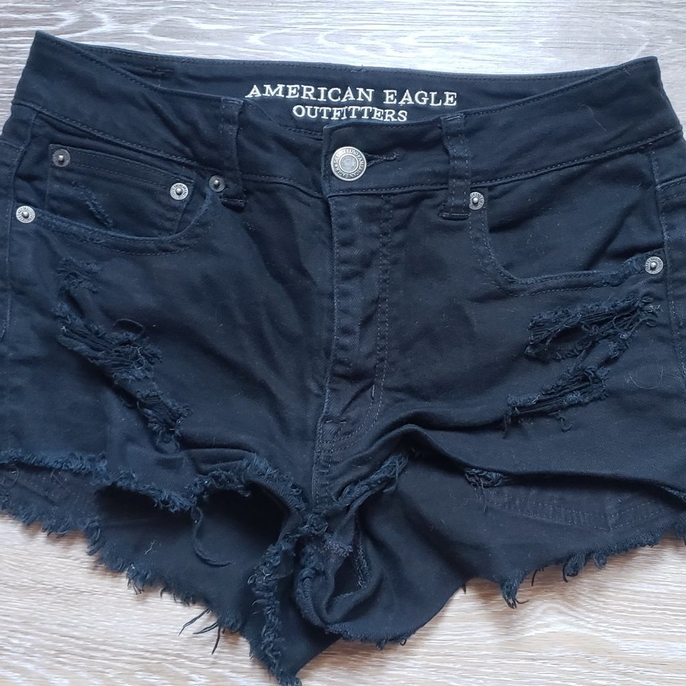 American Eagle High Rise Festival Cutoff Stretch Denim Shorts Black Size 6